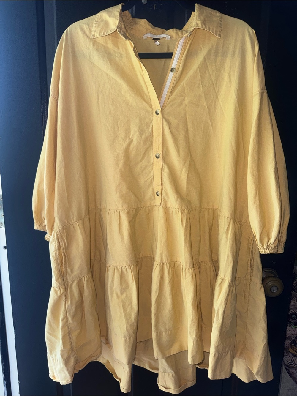 Free People Yellow Tiered Button-Front Tunic Dress